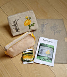 Embroidery kit: Ranunculous purse 'Yellow' with pre made lining with zipper