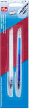 Heat erasable pens for fabric with fine tip from Prym blue+white